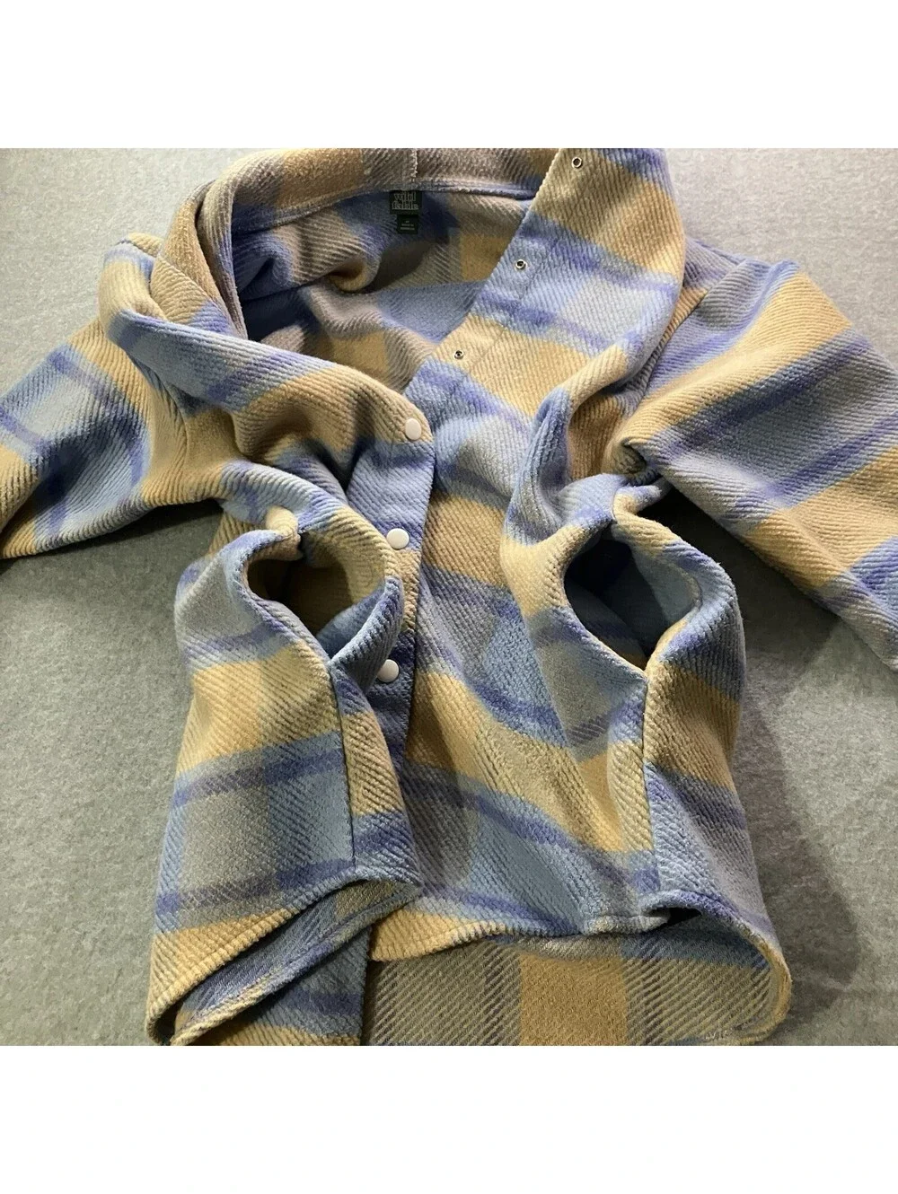 Wild Fable Button Snap Jacket/Shacket Women's Hooded Blue/Camel Plaid Size M